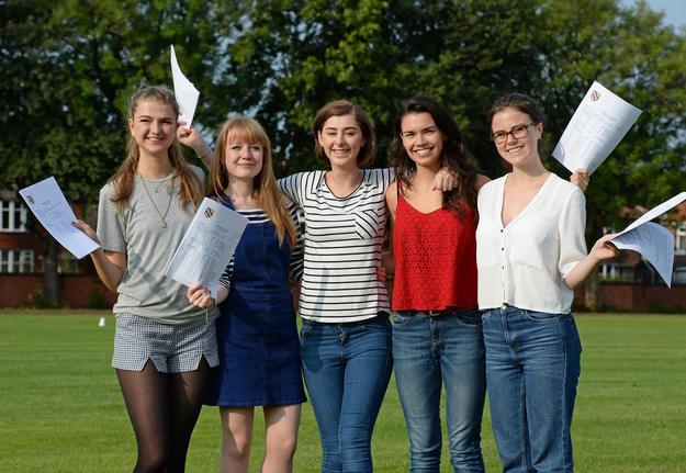 Pictures by Howard Walker. 07970 809718.18th July 2016.Withington Girl's School. Manchester A-Level Results.Picture shows